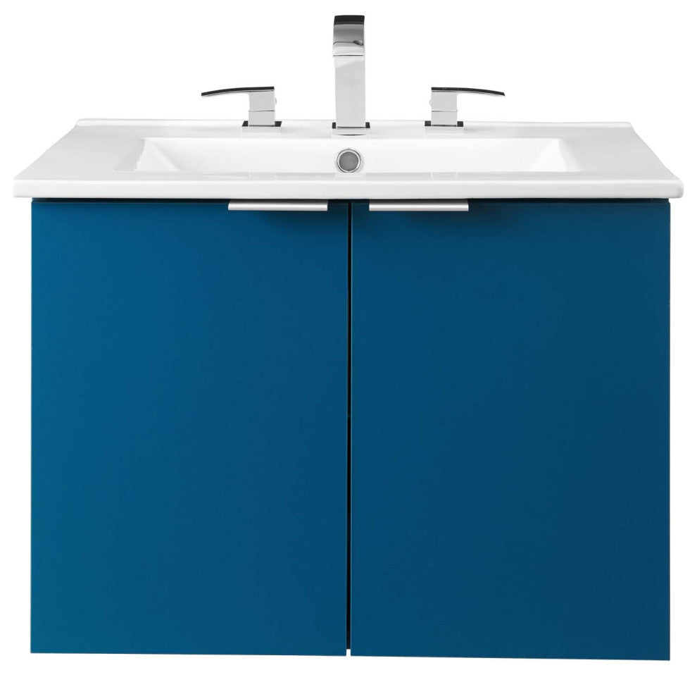 Sink Vanity Cabinet, Wall Mounted, Melamine, Blue Navy White, Modern, Bathroom