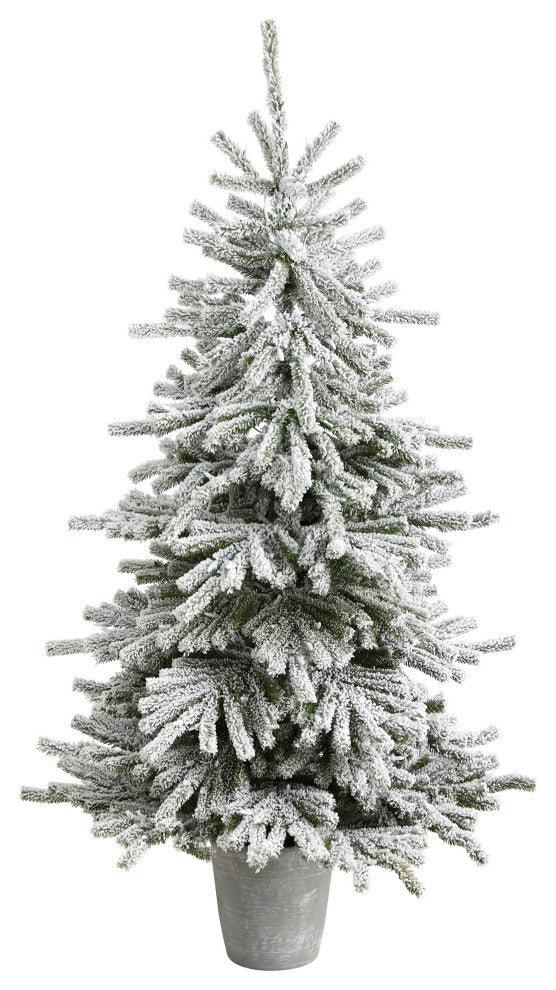 6' Flocked Long Vermont Pine Faux Xmas Tree W/758 Bendable Branches & 250 Lights