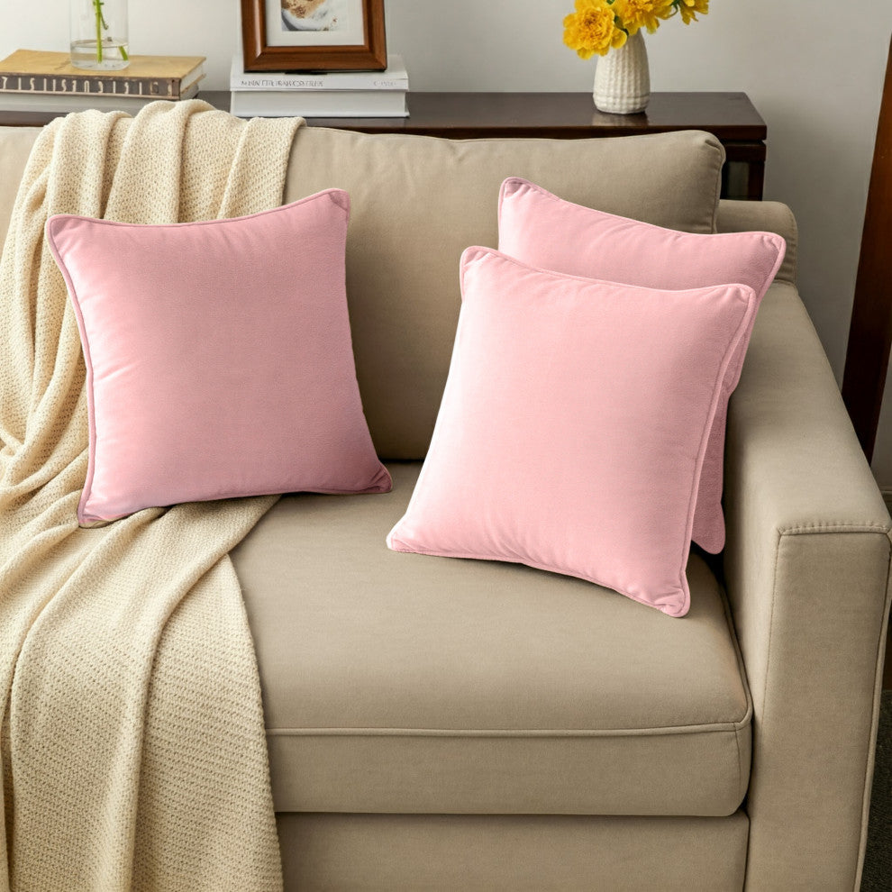 A1HC Soft Velvet Throw Pillow Covers Only, Set of 2, Pink, 24"x24"
