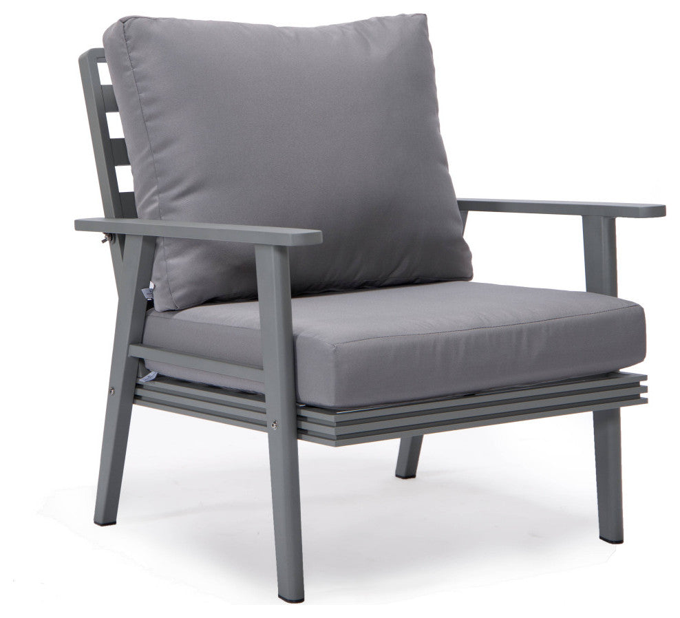 LeisureMod Walbrooke Gray Patio Conversation Set With Fire Pit, Gray