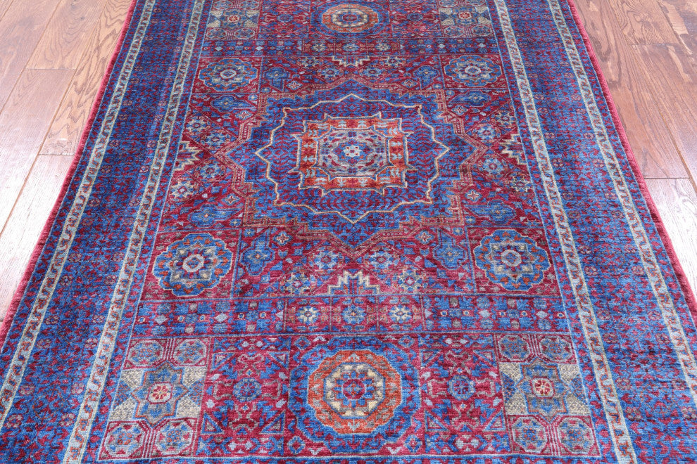 4' 0" X 5' 9" Hand Knotted Geometric Mamluk Wool Rug - Q12265