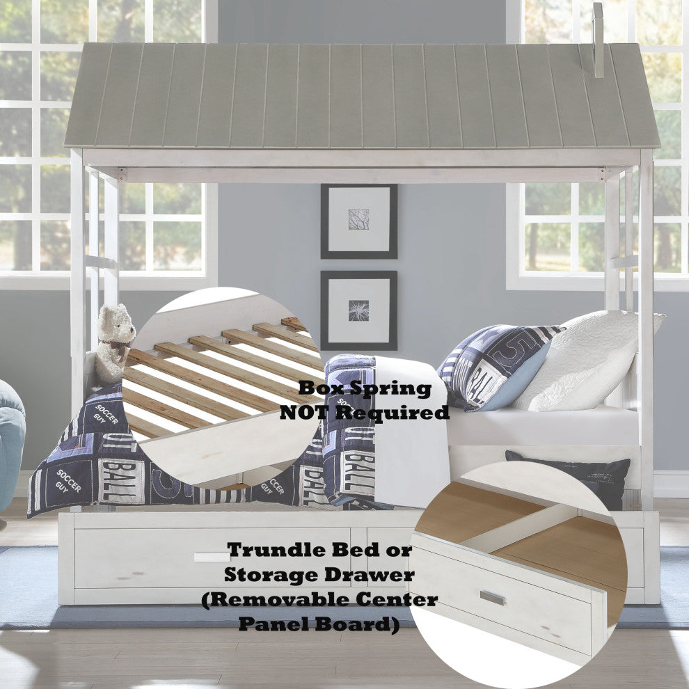 ACME Tree House II Twin Bed, Weathered White and Washed Gray