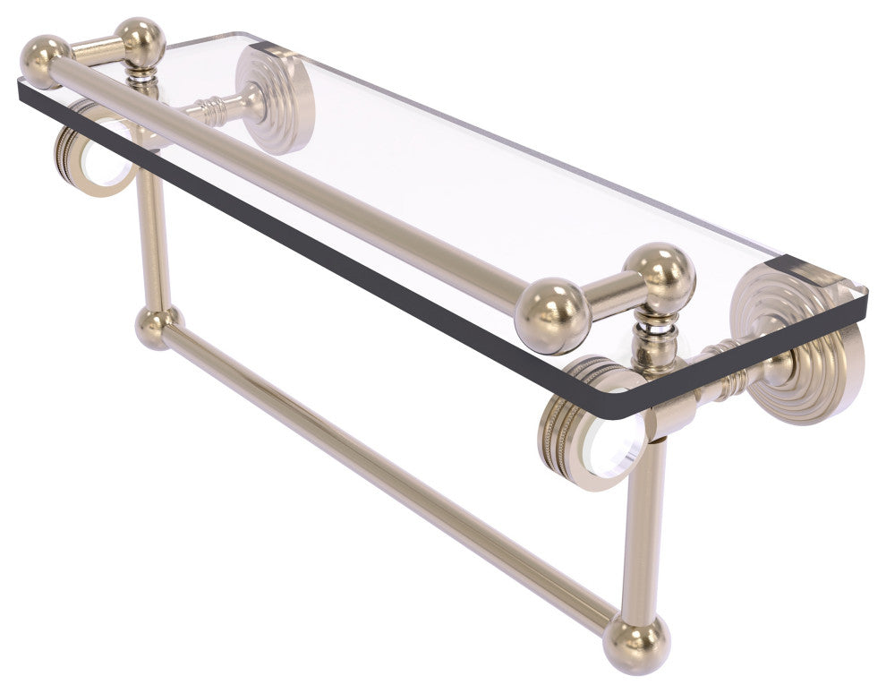 Pacific Grove 16" Dotted Glass Shelf and Towel Bar, Antique Pewter