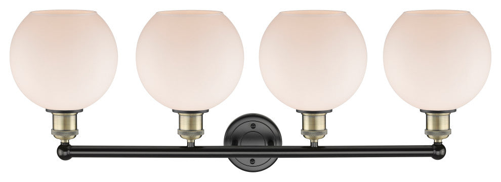 Athens 4-Light 35" Bath Vanity Light, Black Antique Brass, Matte White