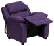 Deluxe Padded Kids Recliner With Storage Arms, Purple Vinyl