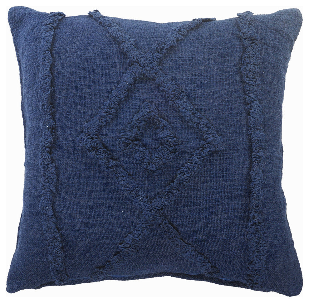 Solid Decorative Diamond and Bordered Cotton Throw Pillow
