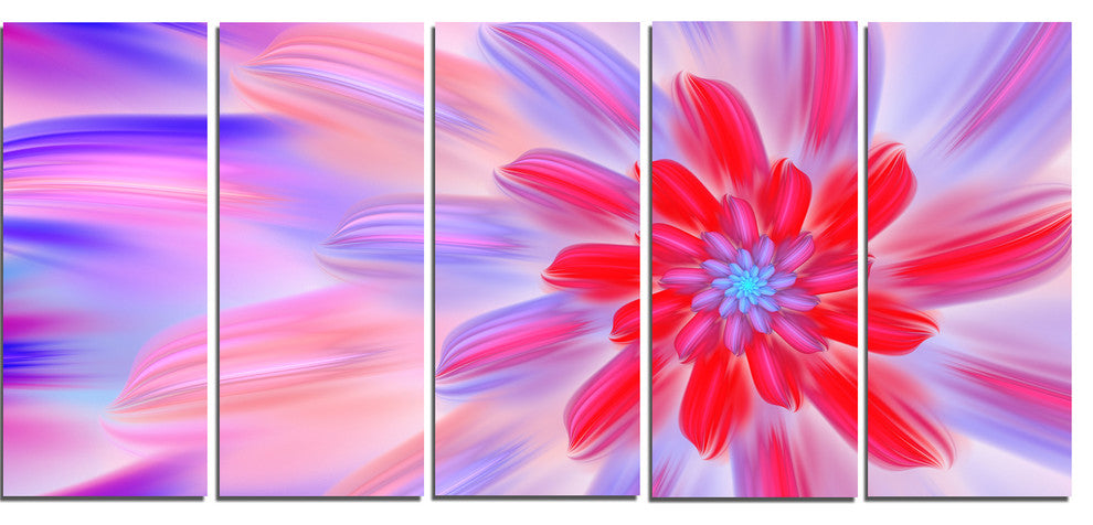 Dance of Fractal Pink Petals, Abstract Wall Art Canvas, 60"x28", 5 Panels