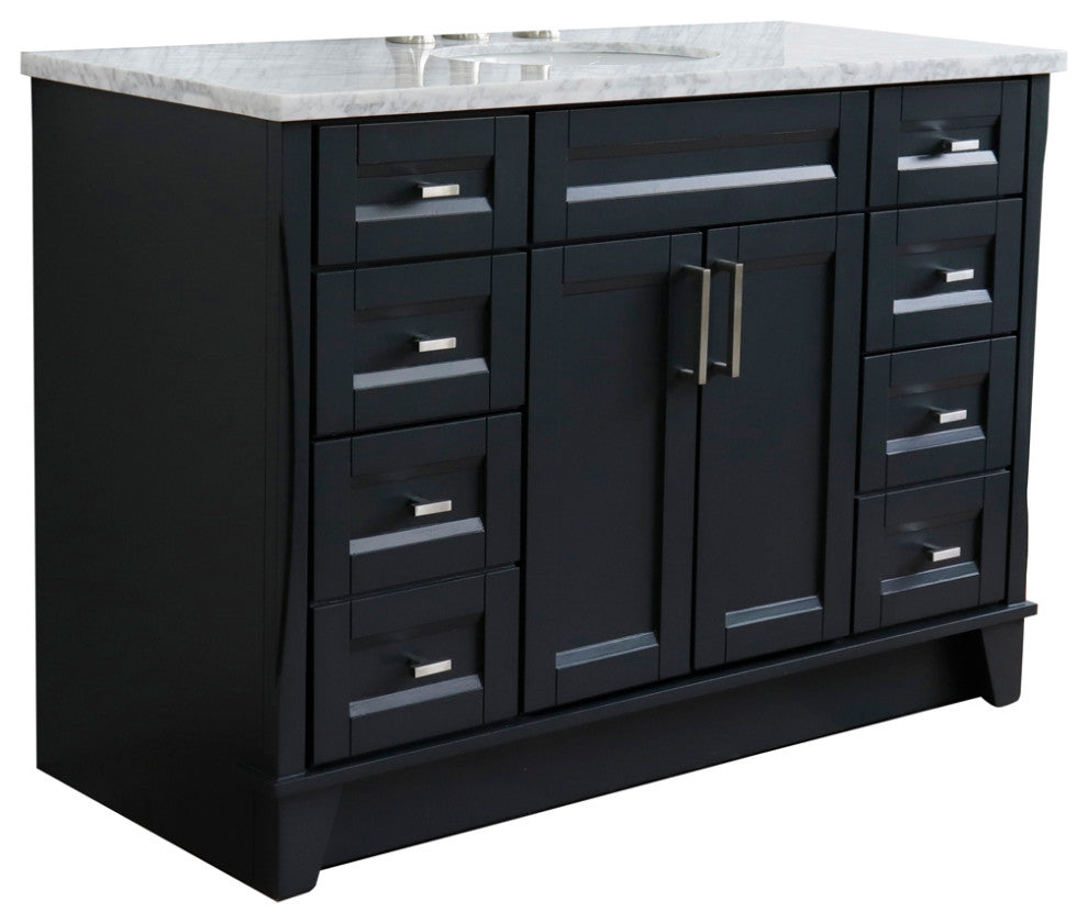 49" Single Sink Vanity, Dark Gray Finish With White Carrara Marble