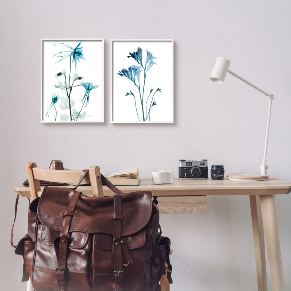 Beautiful Minimalist Blue Flower Plant Stem Photograph, 2pc, each 11 x 14
