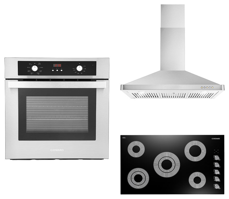 3-Piece, 36" Electric Cooktop 36" Wall Mount Range Hood 24" Electric Wall Oven