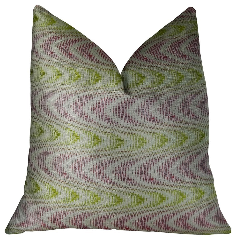 Sound Waves Beet Citrine Ivory Handmade Luxury Pillow, 20"x36" King