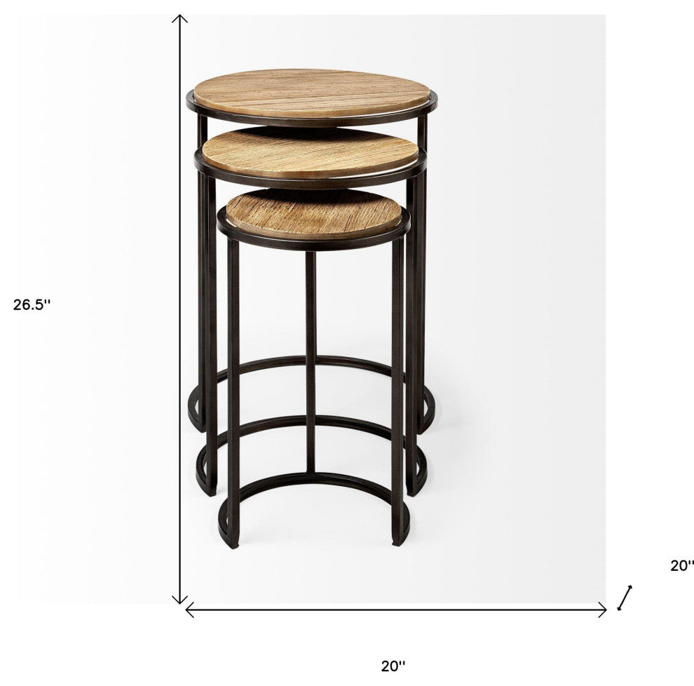 27" Black And Brown Solid Wood Round End Tables, 3-Piece Set