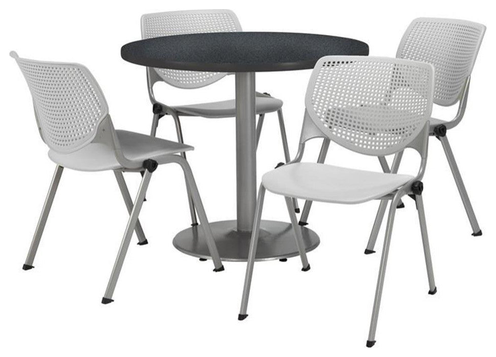 KFI Round 42" Pedestal Table - 4 Light Grey KOOL Chairs - Graphite Top