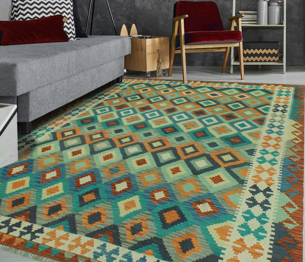 Sangat Kilim Zehra Rust/Blue Rug, 6'9x9'7