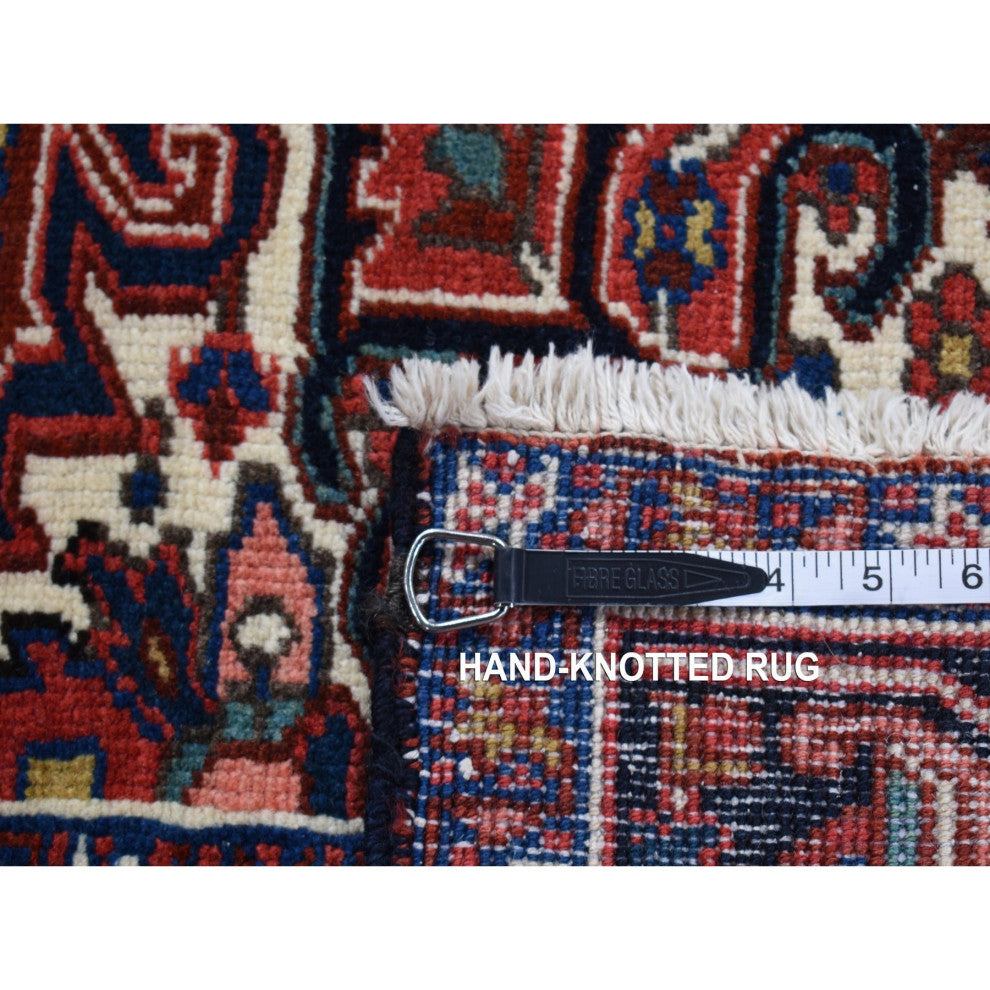Red, Semi Antique Persian Heriz, Hand Knotted, Soft Wool Rug, 4'7"x8'8"