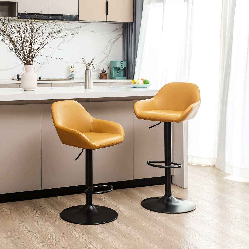 Orange Leatherette Bar Stool, Set of 2