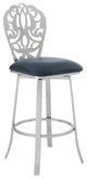 30" Gray Faux Leather Scroll Brushed Stainless Steel Swivel Bar Stool