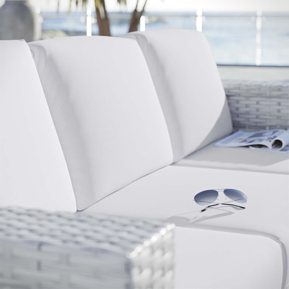 Lounge Sofa, Rattan, Wicker, Gray White, Modern, Outdoor Patio Cafe Bistro