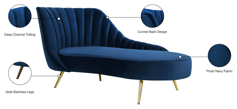 Margo Velvet Upholstered Set, Navy, Chaise