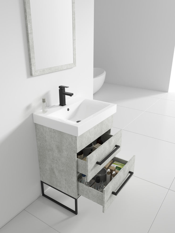 Fine Fixtures Modern Vanity Set, Gray Marble, 24", Black Hardware