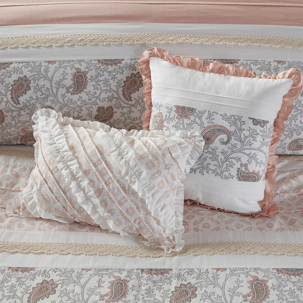 Madison Park Dawn 9 Piece Cotton Percale Comforter Set, Blush