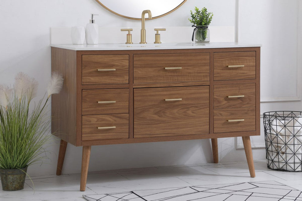 Bella 48" Bathroom Vanity, Walnut Brown With Backsplash