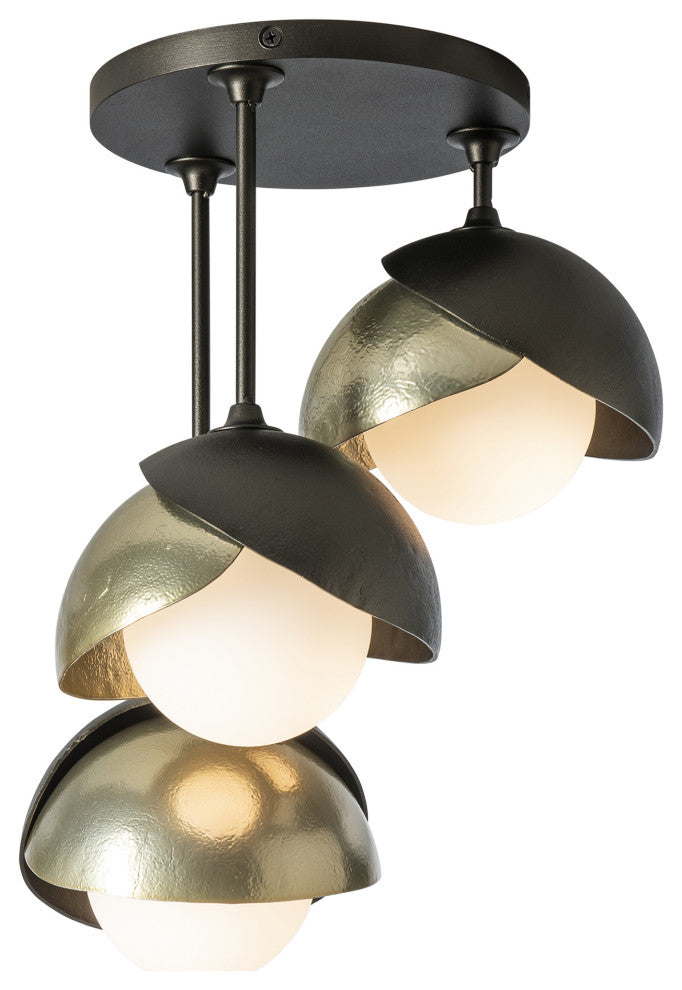 Brooklyn 3-Light Double Shade Semi-Flush, Oil Rubbed Bronze, Modern Brass