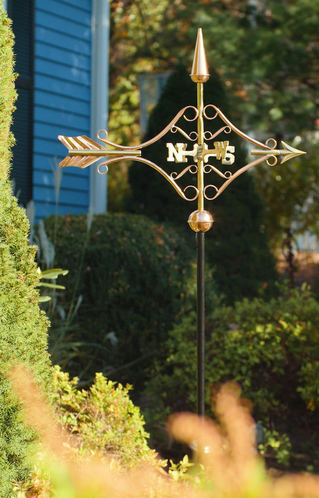 Polished Copper Victorian Arrow Weathervane, Garden Pole
