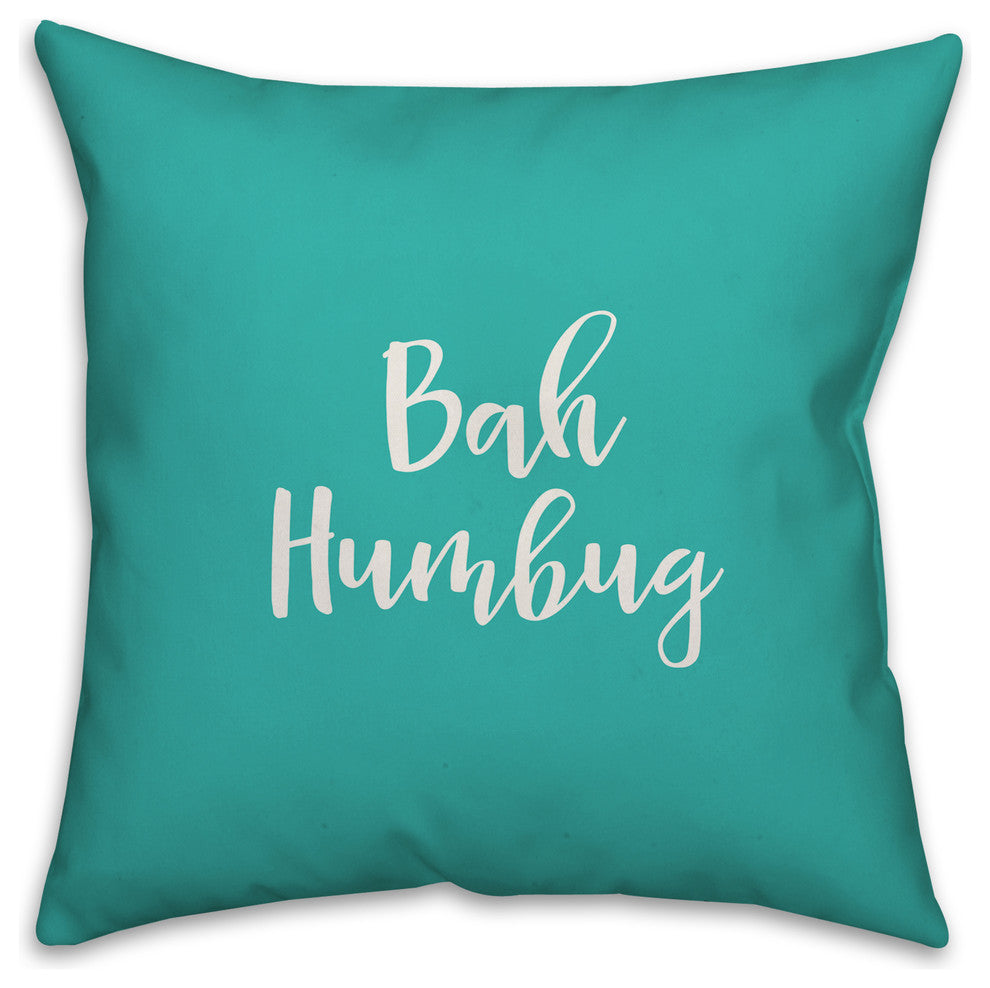 Bah Humbug, Teal 18x18 Throw Pillow Cover