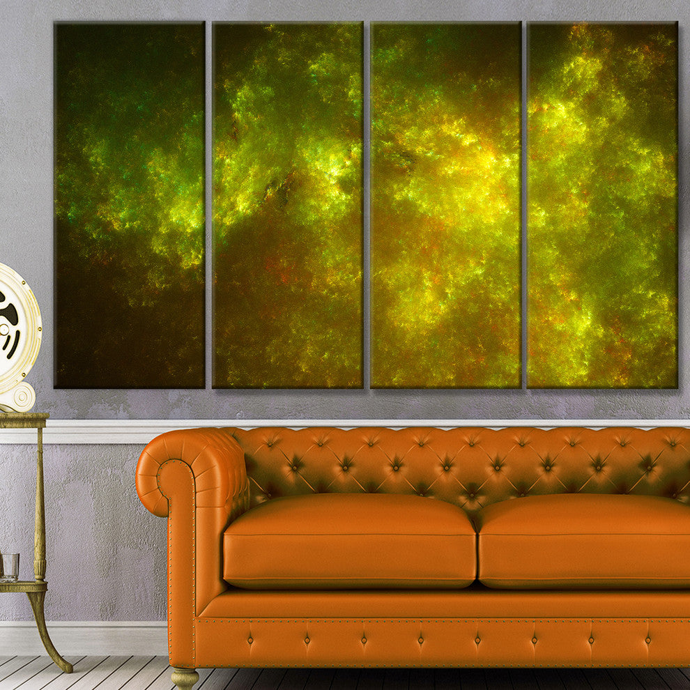 Clear Golden Starry Fractal Sky, Abstract Canvas Art Print, 48"x28", 4 Panels