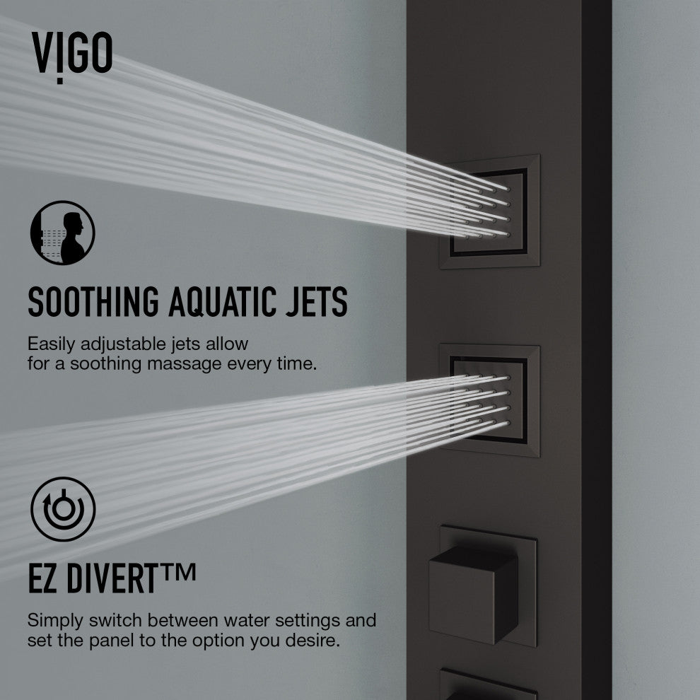 Bowery 58" H x 5" W 4-Jet Shower Panel with Square Shower Head and Tub Filler, Matte Black