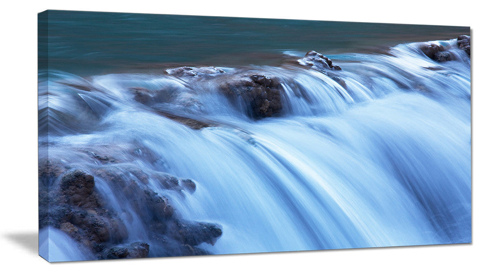 Fantastic Blue Water Cascade, Extra Large Landscape Canvas Art, 32"x16"