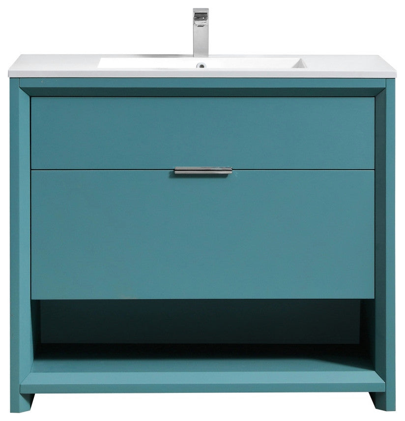 KubeBath Nudo 40'' Floor Mount Modern Bathroom Vanity, Teal Green
