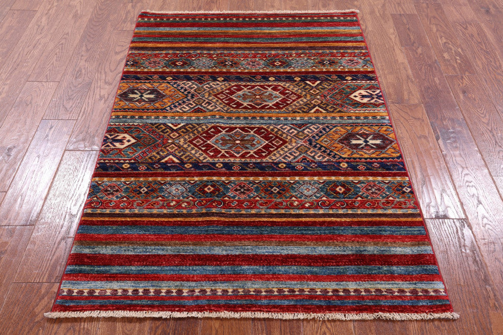 Handmade Super Kazak Khorjin Wool Rug 3' 4" X 4' 11" Q10993