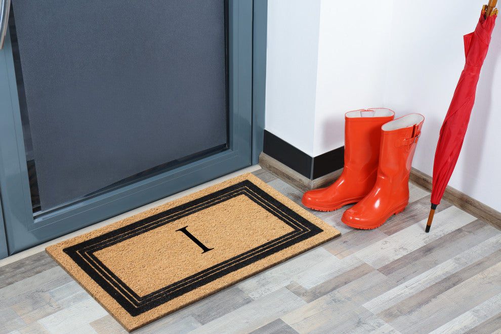 A1HC Natural Coir Monogrammed Triple Border Flock Durable Doormat, 18"x30", I