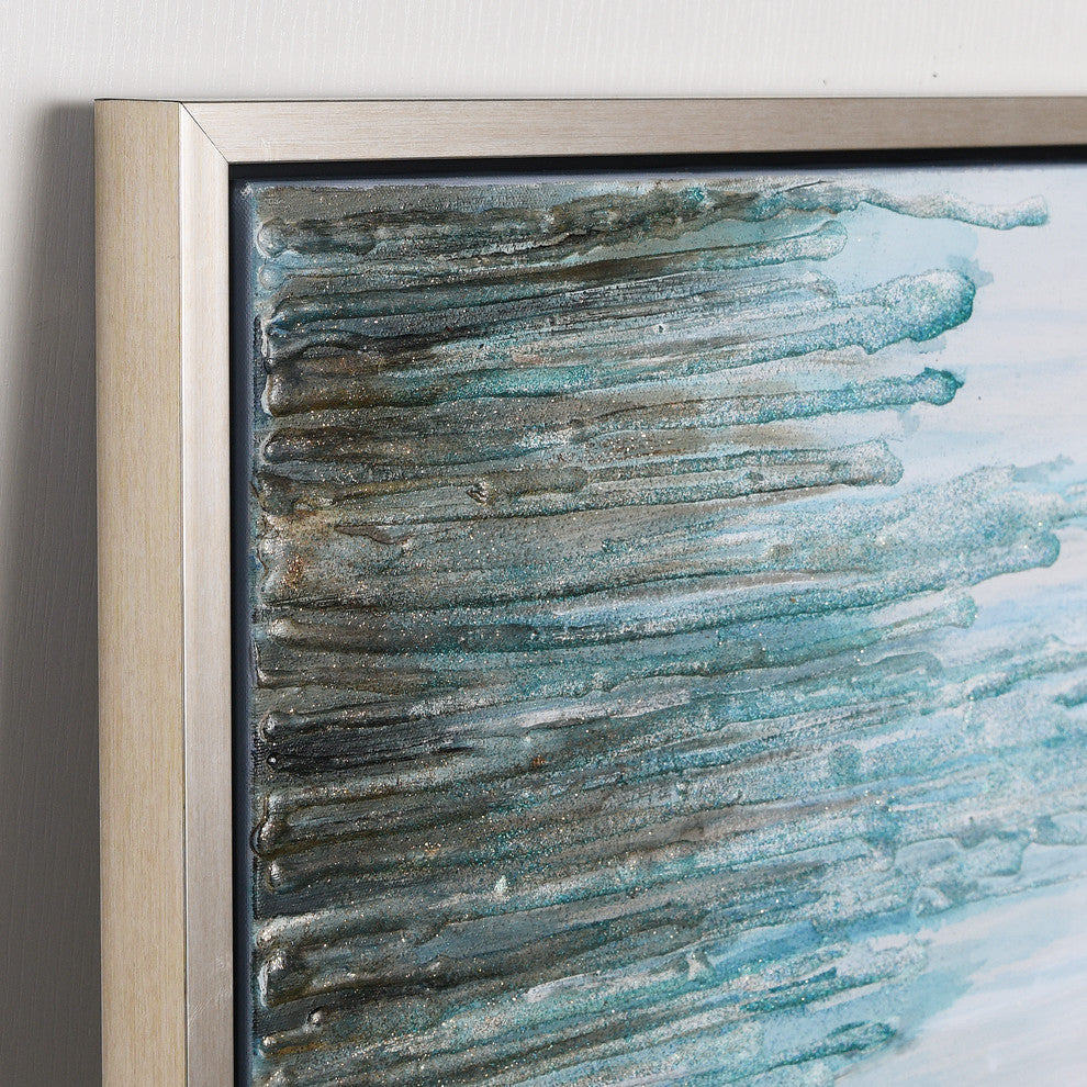 Green Frequency Abstract Textured Glitter Hand Painted Wall Art