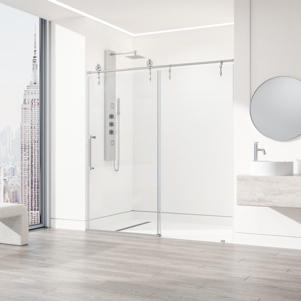 VIGO Hamilton Frameless Sliding, Stainless Steel, Shower Door, 56" to 60" W X 78" H, Clear Glass