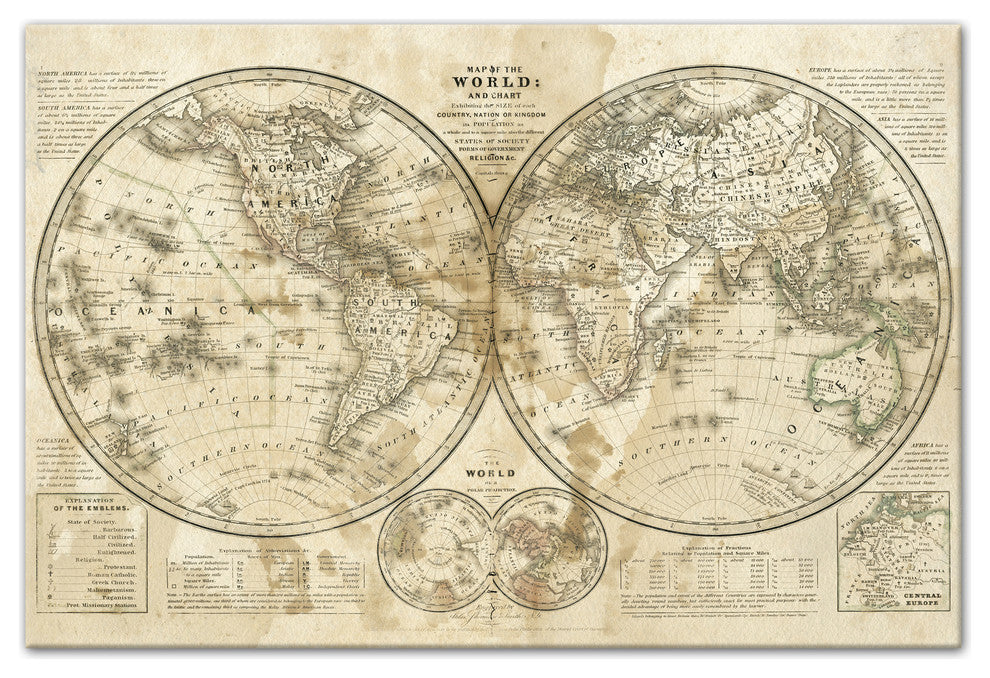 Distressed World Map 20x30 Canvas Wall Art
