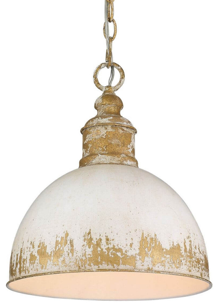 1 Light 12" Pendant, Vintage Gold With Antique Ivory Shade