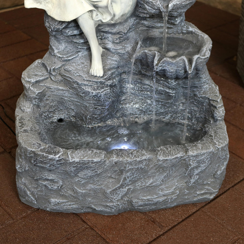 Sunnydaze Angel Falls Solar Outdoor Fountain With Battery 29" With LED Light