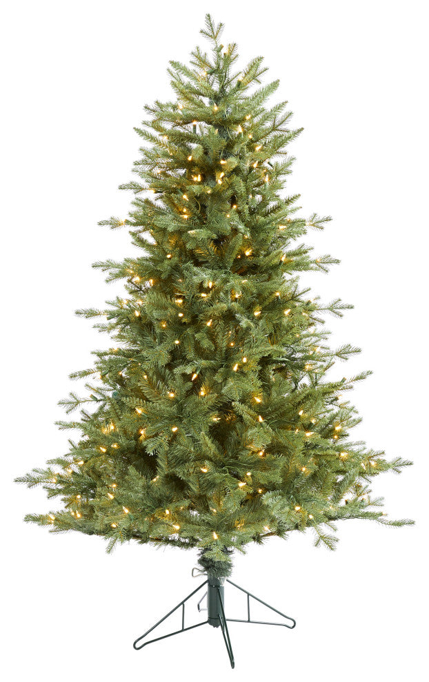 5' New Hampshire Spruce Faux Xmas Tree W/300 White Lights & Bendable Branches