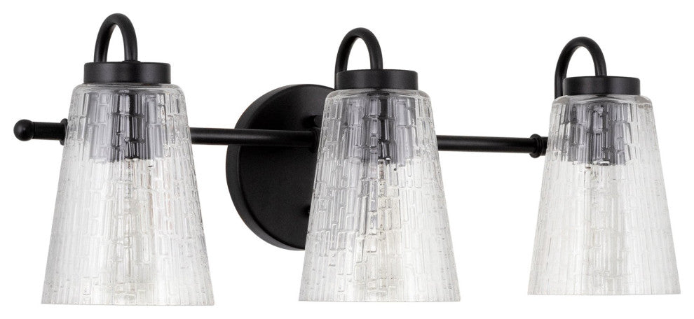 Kira Home Chatham 20" 3-Light Bathroom Light + Textured Glass Shades, Black