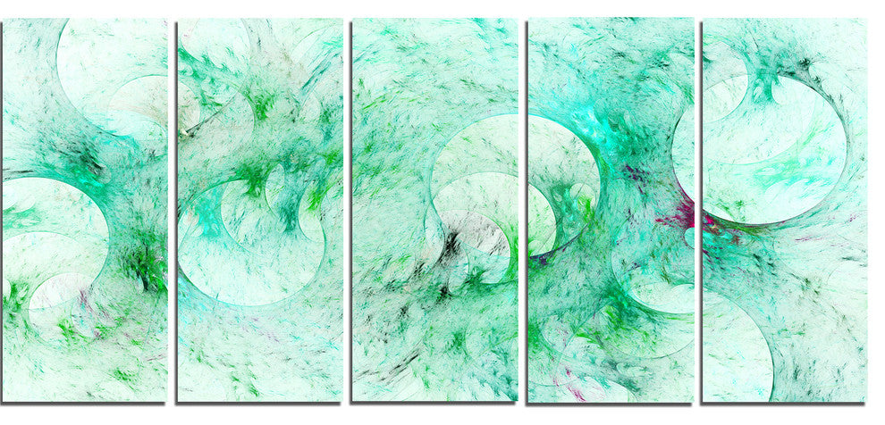 Green Circles Fractal Texture, Abstract Canvas Art Print, 60"x28", 5 Panels