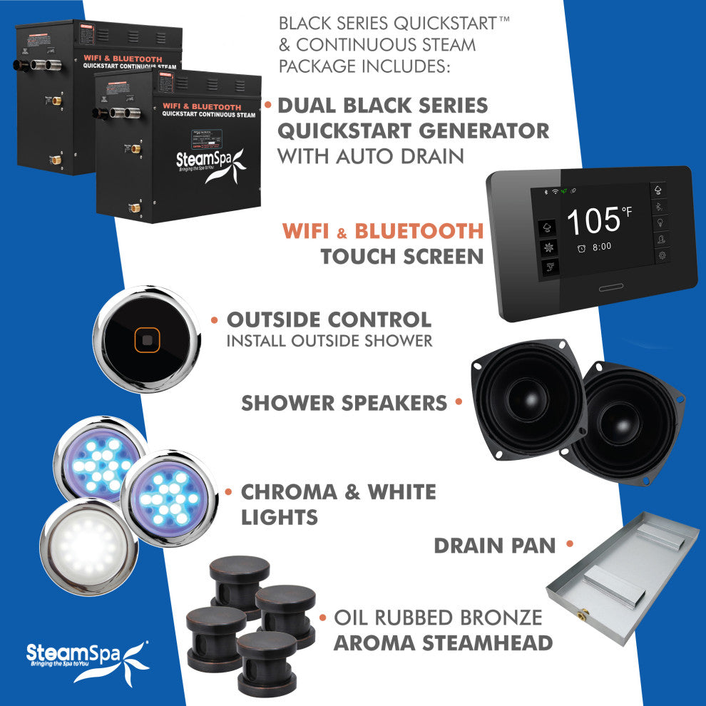 2 x 12kW QuickStart Steam Bath Generator With Dual Aroma Pump, Oil Rubbed Bronze