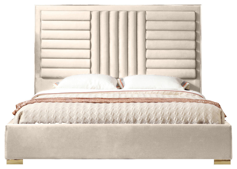 Modrest Daystar Modern Beige Velvet and Gold Bed, Eastern King