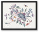 Watercolor Bird, Branches Purple Green 16x20 Black Floating Framed Canvas