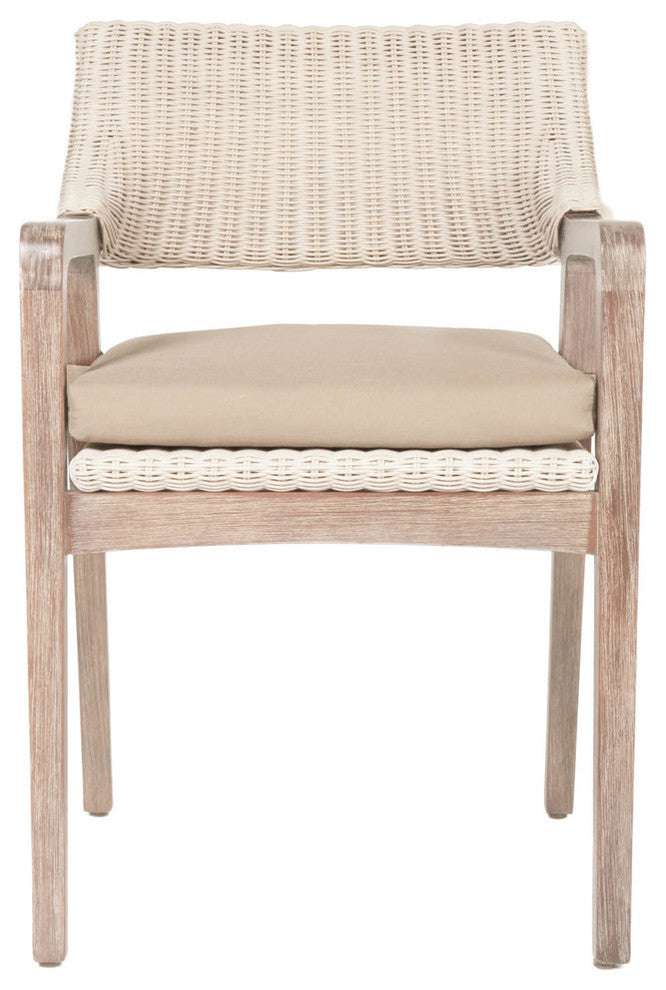 Wicker Arm Chair, White Wash Cream