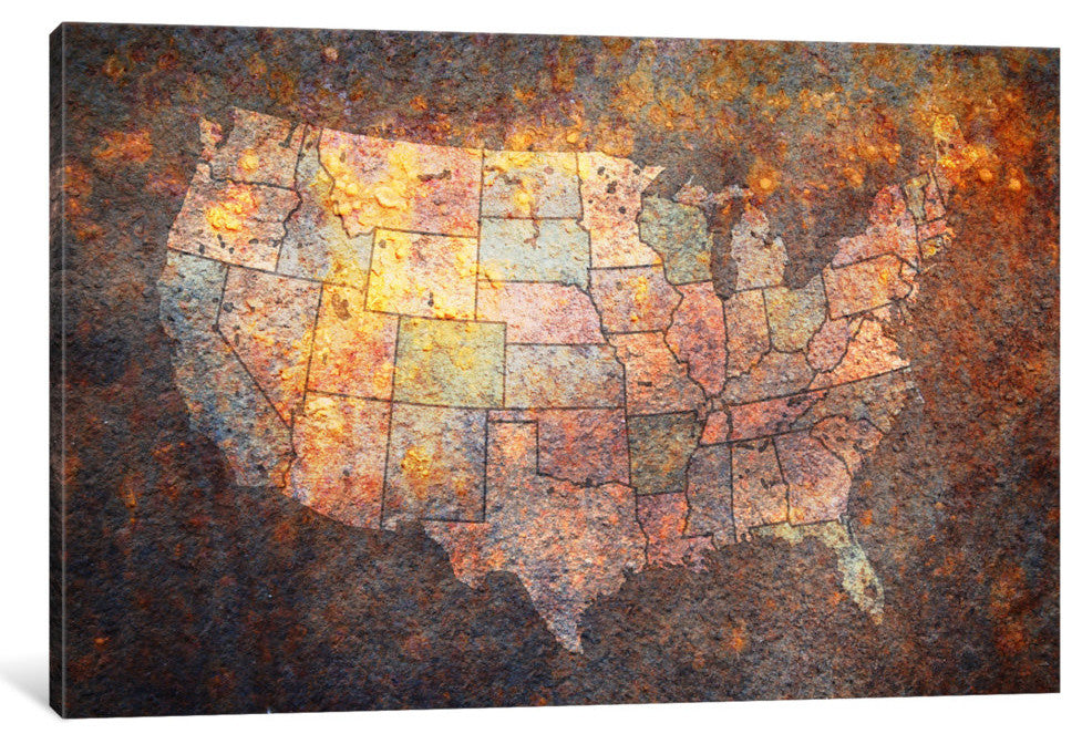 "Usa Map" Wrapped Canvas Art Print, 18x12x1.5