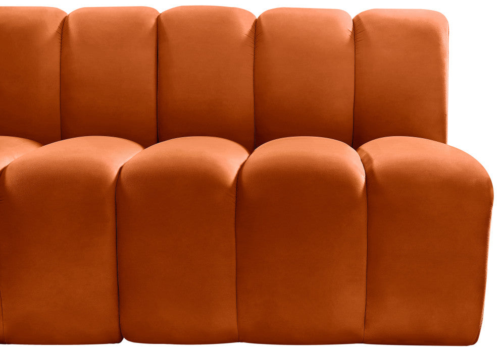 Arc Velvet Upholstered 4-Pc. Inward Curved Modular Sectional, Cognac