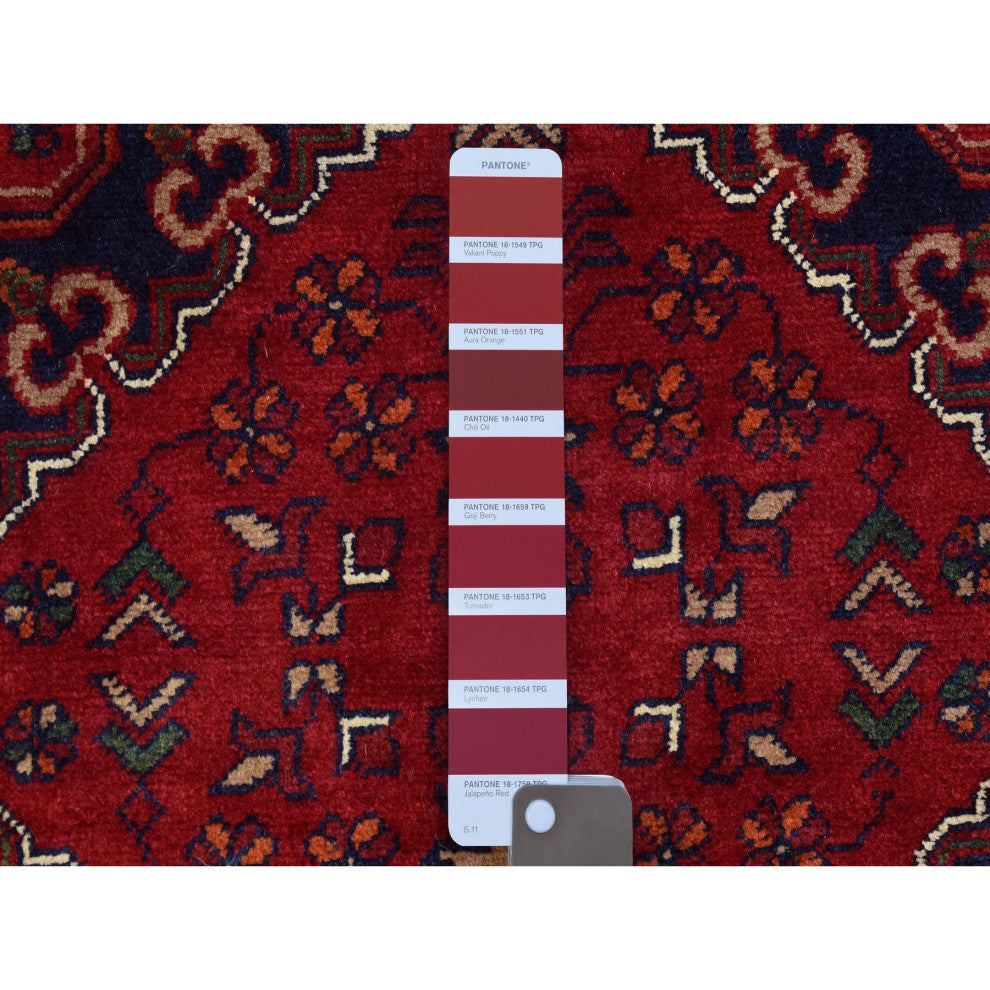 Red, Afghan Khamyab, Organic Wool Hand Knotted Oversized Rug, 9'10"x16'0"